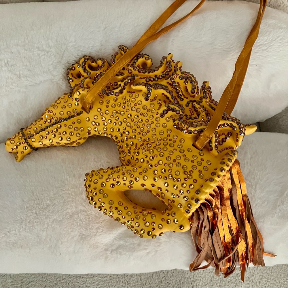 Yellow Horse-Shaped Clutch with Rhinestones